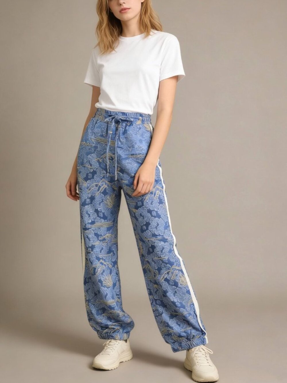 NWOT Johnny Was Embroidered Jacquard Silk Blend Pull on Pockets Casual Pants S